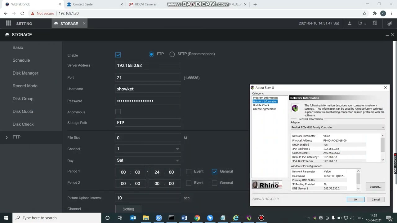 how to record on FTP server from Dahua NVR
