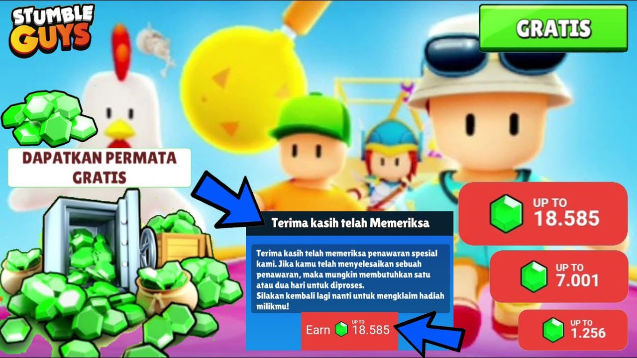 UPDATE STUMBLE GUYS CARA MENDAPATKAN PERMATA (GEMS HIJAU) GRATIS DI PENAWARAN PERMATA GRATIS