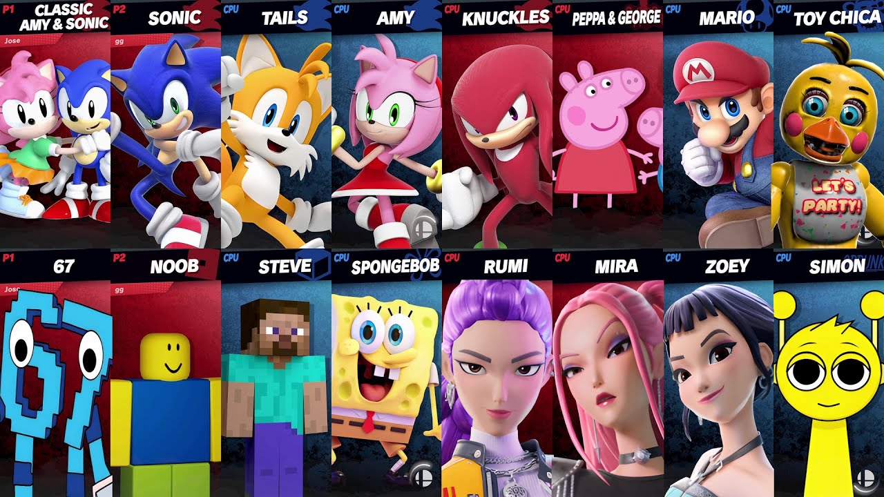 Sonic vs Mario vs Peppa vs Roblox vs Minecraft vs Fortnite vs Brainrot | Super Smash Bros Ultimate