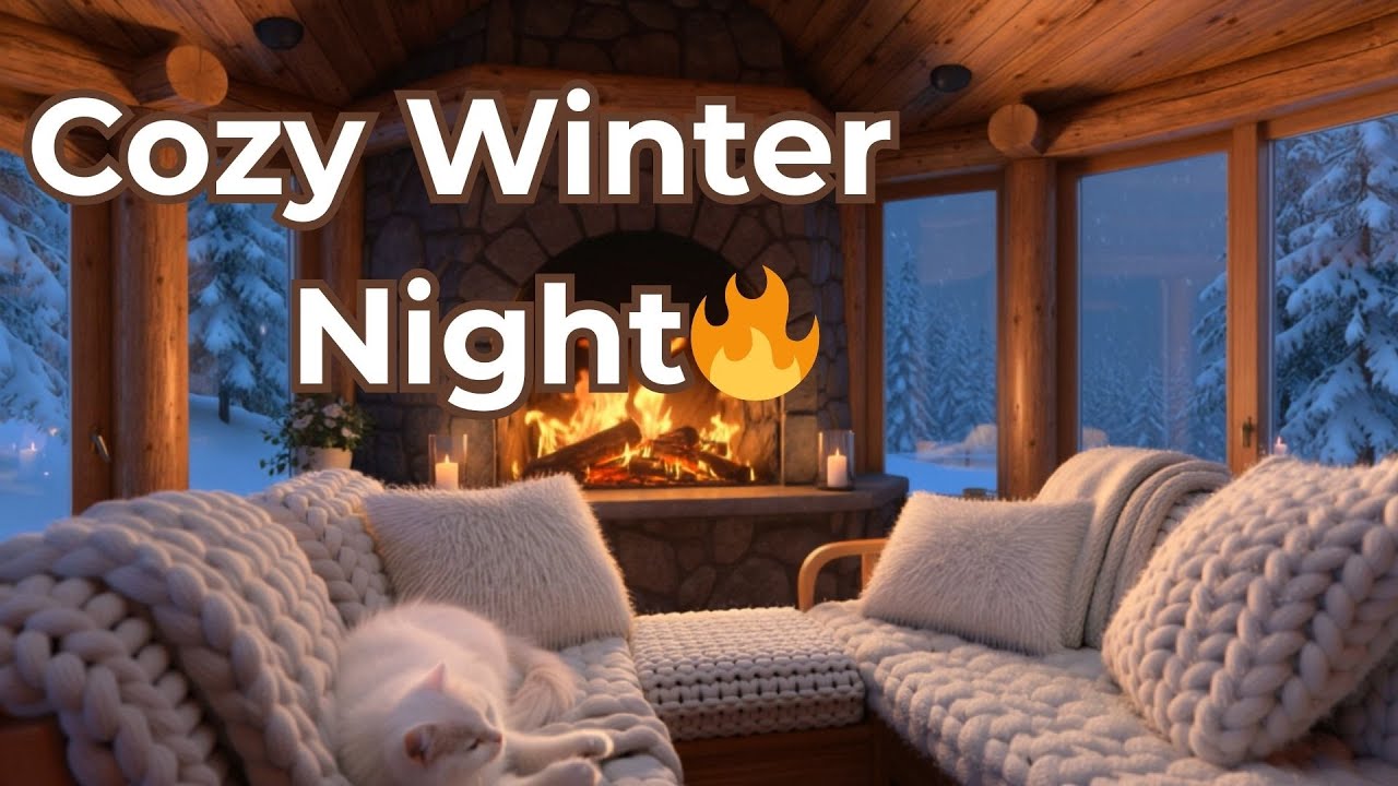 Cozy Winter Night ❄️ Fireplace & Snowfall  2 Hours of Warm Ambience #cozy