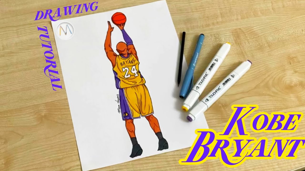 How to draw a basketball player Kobe Bryant dunking / How to draw NBA players