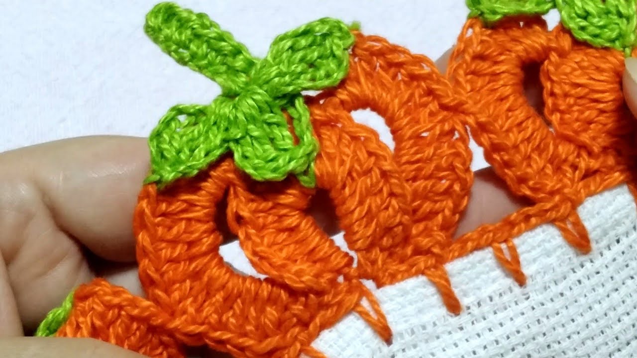 bico/barrado de crochê para pano de prato de abóbora 🎃 #crochê #146 #panodeprato #barrado