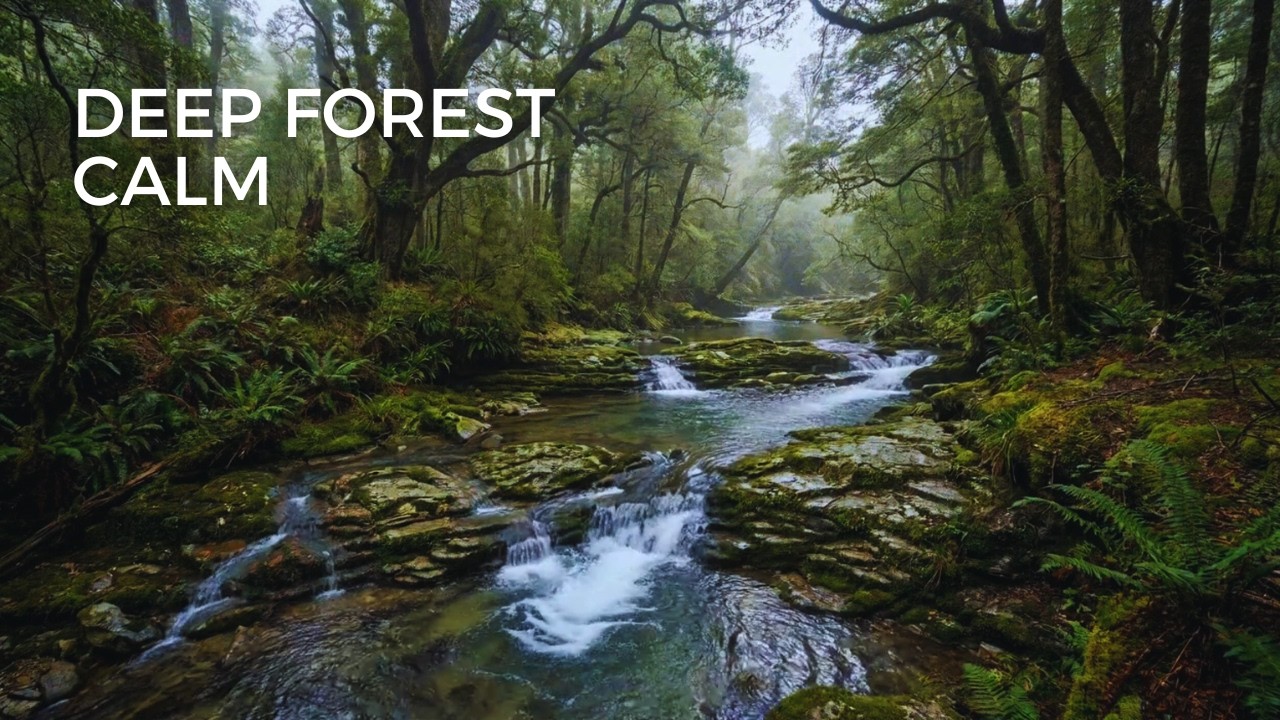 Tranquil Forest River Flow Through Lush Green Woodland  Natural Water Sounds for Sleep & Relaxation