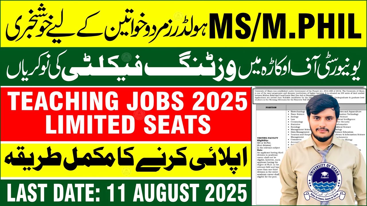 University of Okara Visiting Faculty Jobs 2025 | Teaching Jobs & Application Process