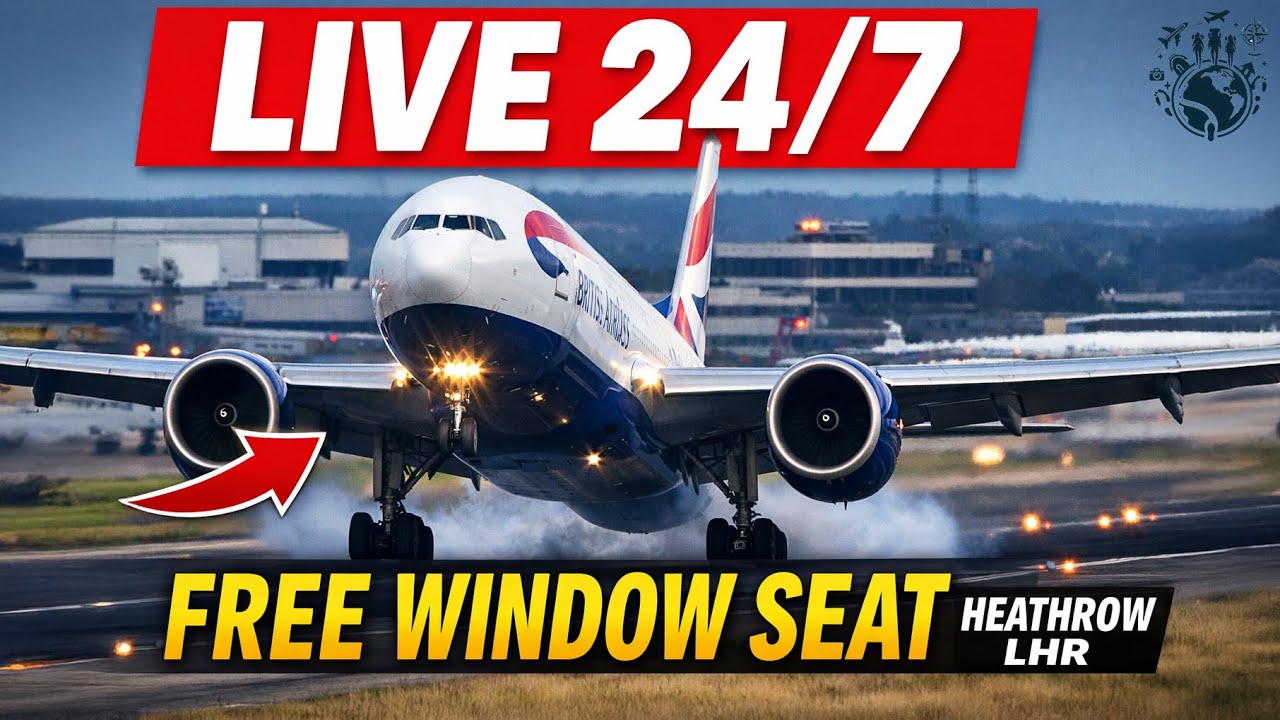 🔴 LIVE 24/7: PTZ CCTV Heathrow Airport Plane Spotting ✈️ Real-Time Aircraft Landings Takeoffs (LHR)