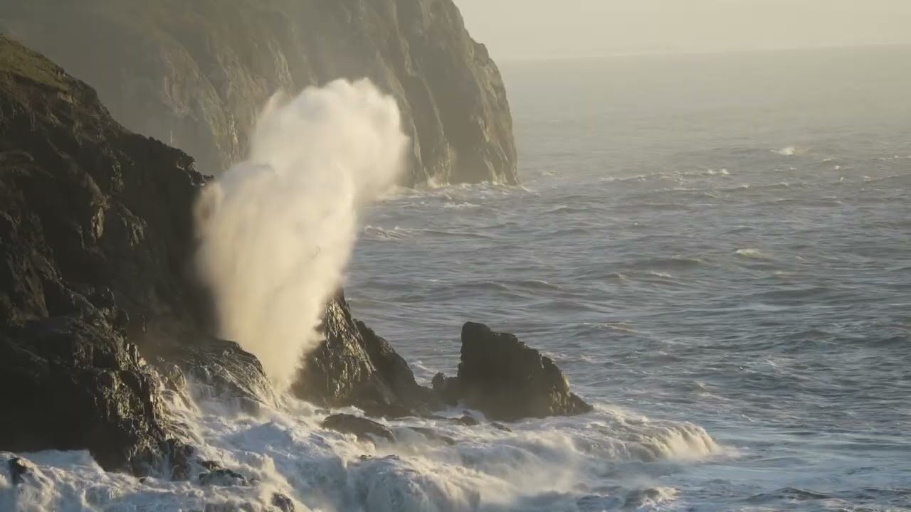 Dramatic ocean waves in Humboldt county. The College Cove blow hole.