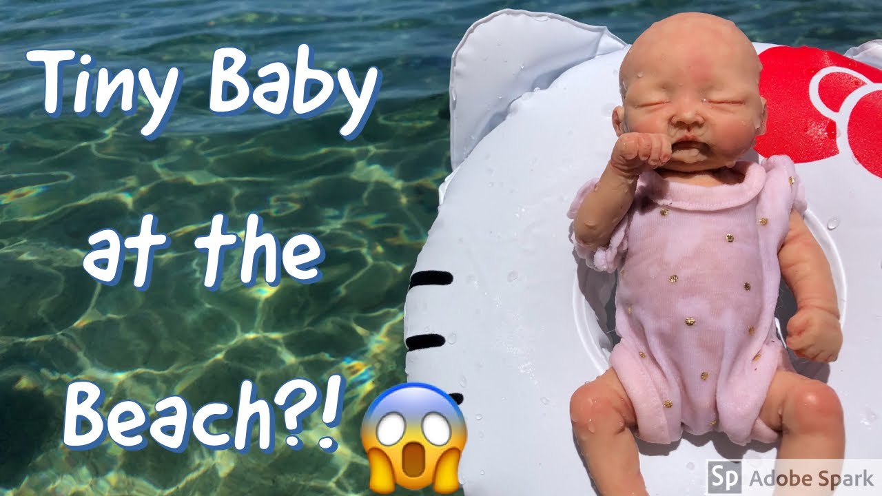Tiny Baby at the Beach! 🏖 Mini Full Body Silicone Baby Doll Goes Swimming at the Lake