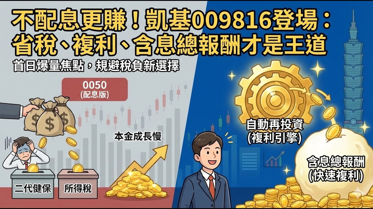 009816 凱基台灣 TOP 50：首檔不配息 ETF 全解析!#富人思維 #財富自由 #被動收入