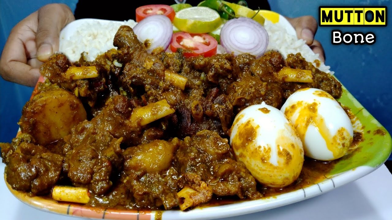 Eating Mutton Bone Kosha and Rice Boiled Egg Mutton Kossa Rice eating show | Bengali food 1