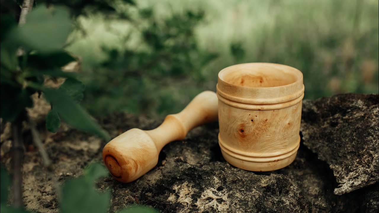 Woodturning - Wooden mortar and pestle! Деревянная ступка с пестиком