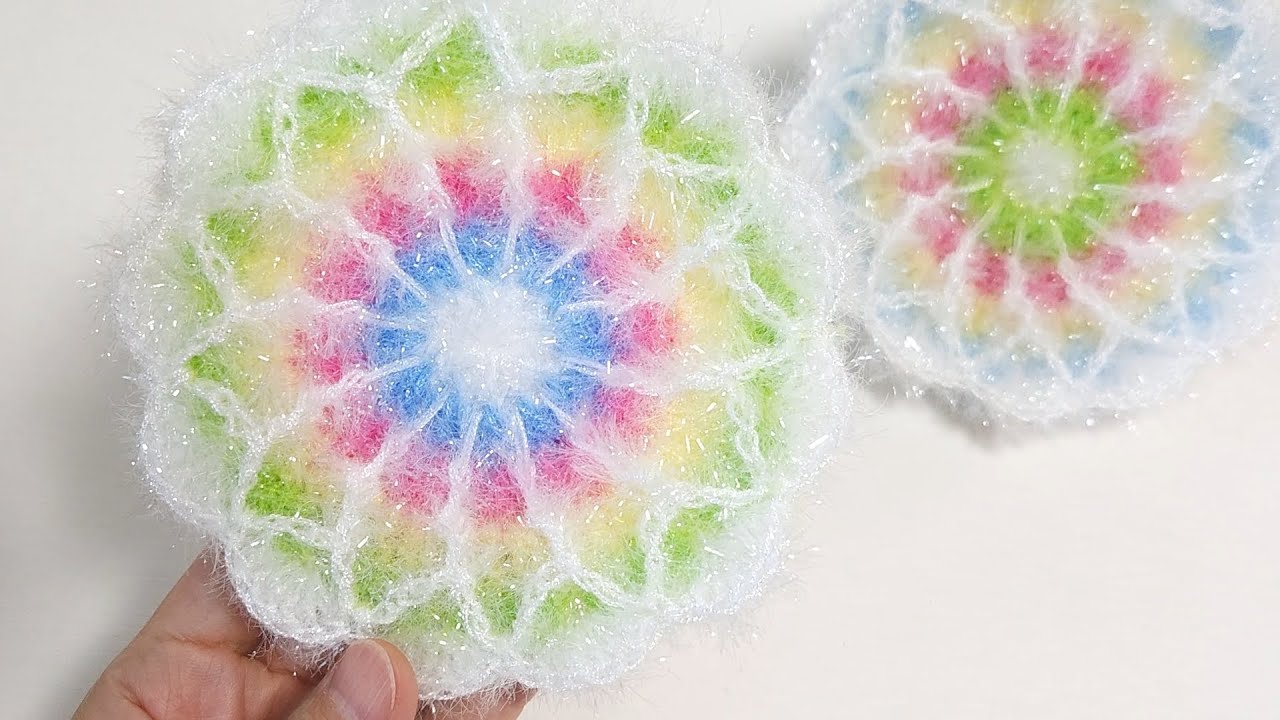 수세미뜨기 / 무지개 꽃수세미/ Crochet flower/ Crochet dish scrubber