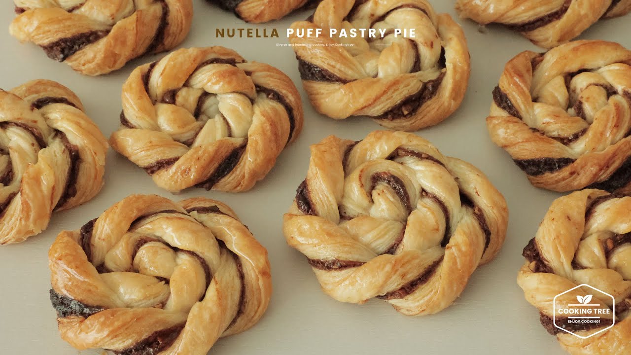 결이 살아있어 더 바삭한! 예쁜 모양의 누텔라 퍼프 페이스트리 파이 만들기 : Nutella Puff Pastry Pie Recipe | Cooking tree