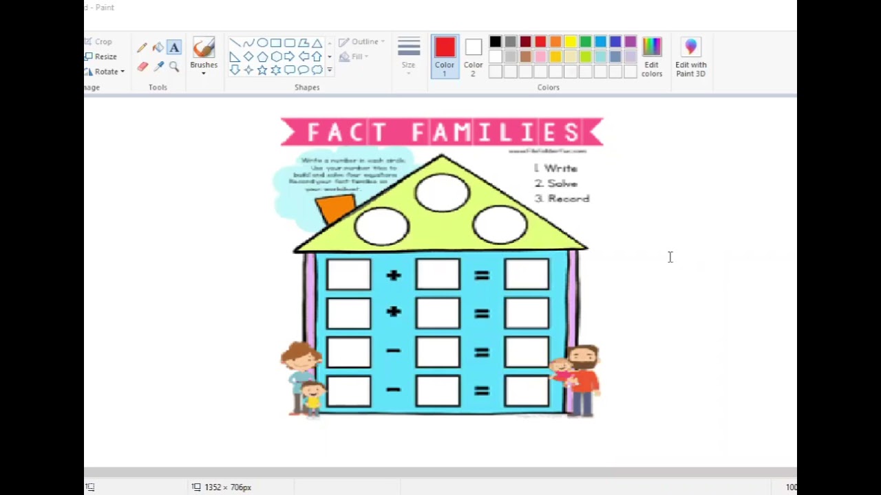 Maths Fact Family House :Addition and Subtraction-Use three numbers to complete the fact family