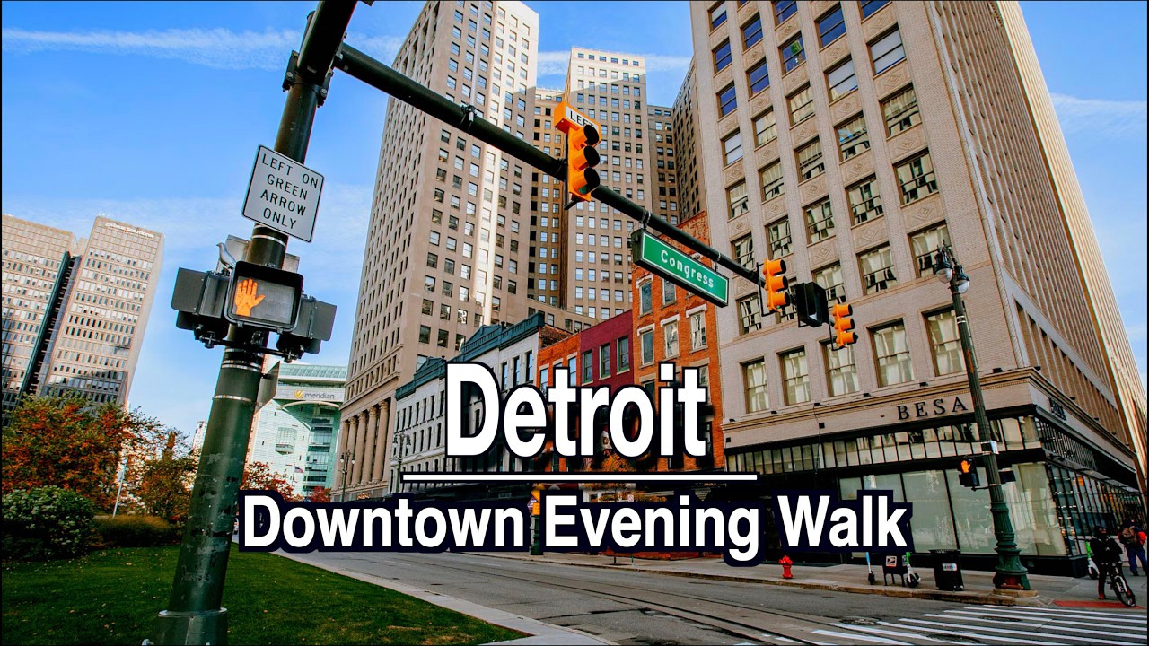 Amazing Downtown Detroit Night Walk Michigan (1 Hour) | 4k 60FPS | Lets Walk Detroit City