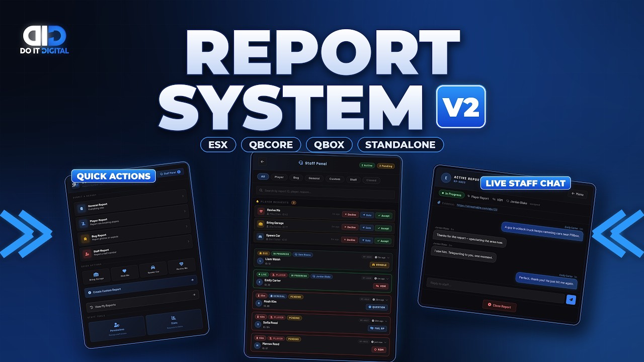 DoItDigital Report System | Advanced FiveM Ticket & Staff Panel (ESX / QB / Qbox / Standalone)
