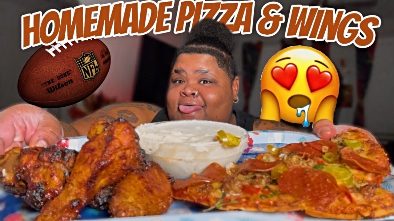 HOMEMADE CAULIFLOWER PIZZA AND GARLIC HONEY HOT WINGS 🤤 | MUKBANG 