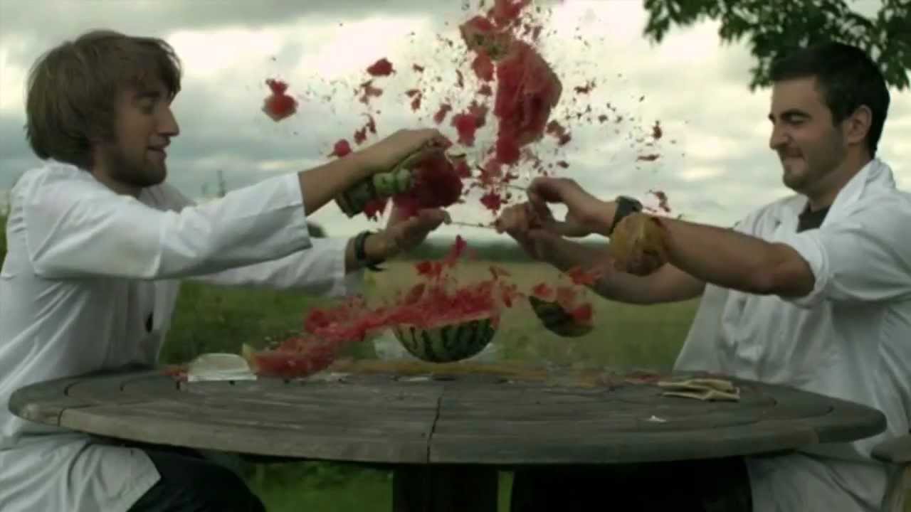 Rubber bands vs Water Melon - The Slow Mo Guys(Reverse.ver)
