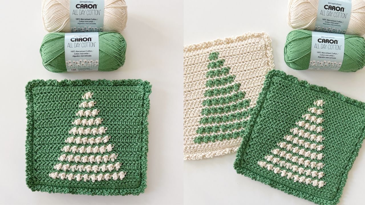 How to Crochet the Crunch Stitch Winter Tree Stripe Pot Holder Hot Pad