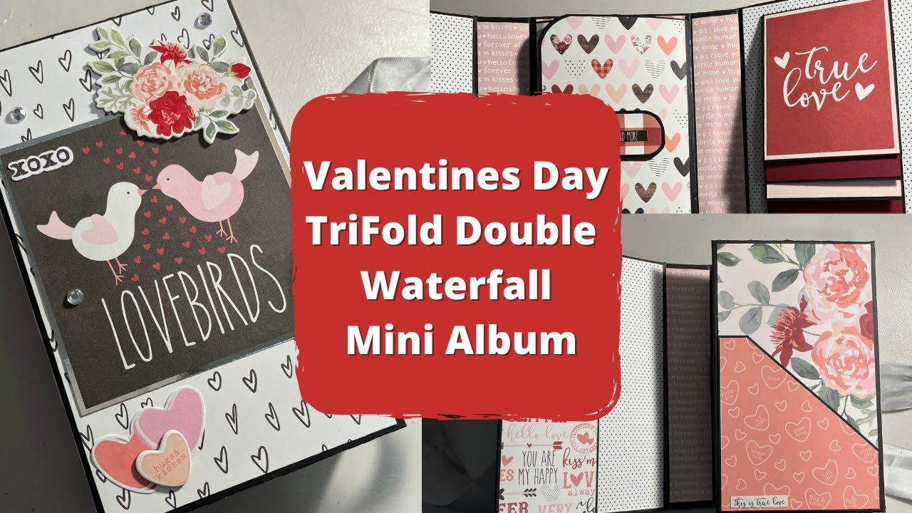 2022 VALENTINES DAY TriFold Double Waterfall Mini Album Process Video | SIMPLE STORIES Kissing Booth