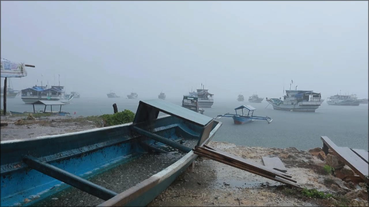 Heavy Rain on daylight at the boat dock with fog - 3 Hour Rain Sounds for Deep Sleep, and Meditate