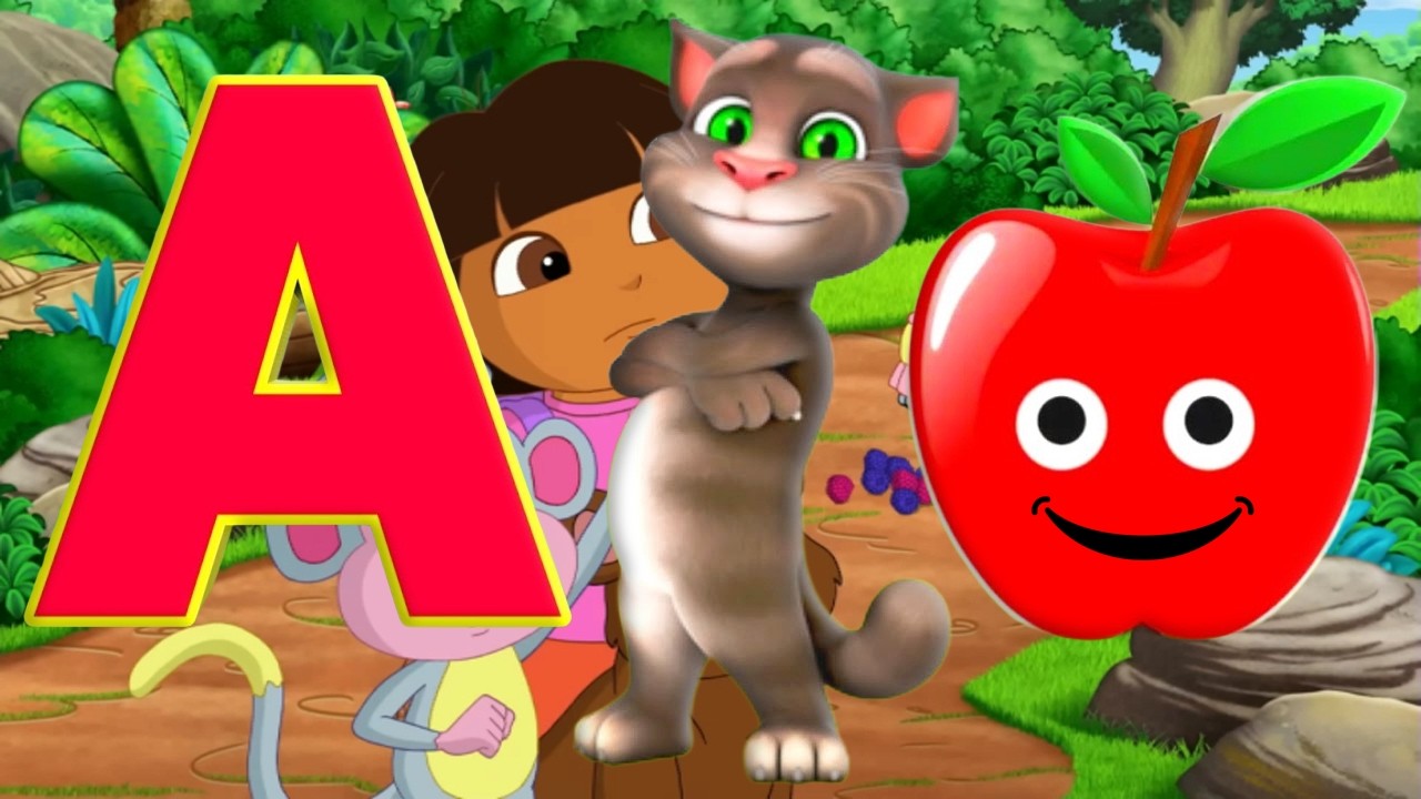 ABCD, A для яблока, 123 числа, счет от 1 до 10, один, два, три, учимся считать по алфавиту от A д...