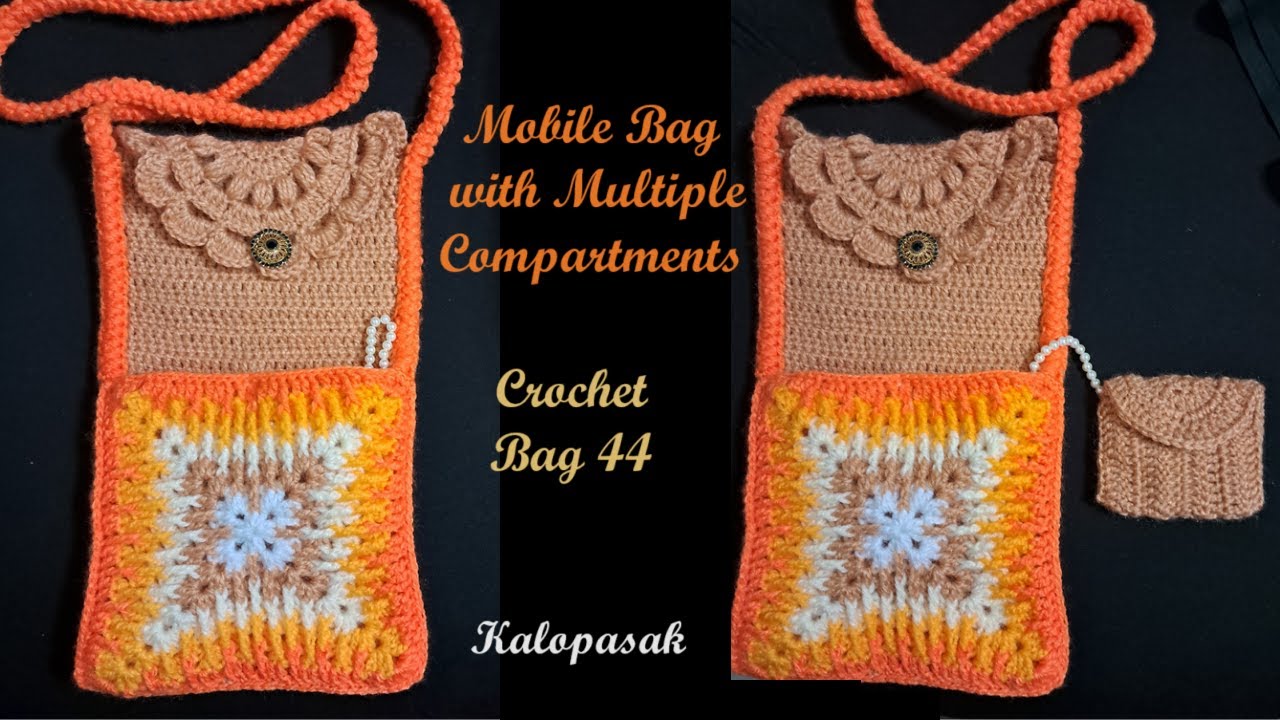 Crochet Mobile Bag with Several Compartments, How to Make Mozaic Granny Square (Eng Sub) Bag Type 44