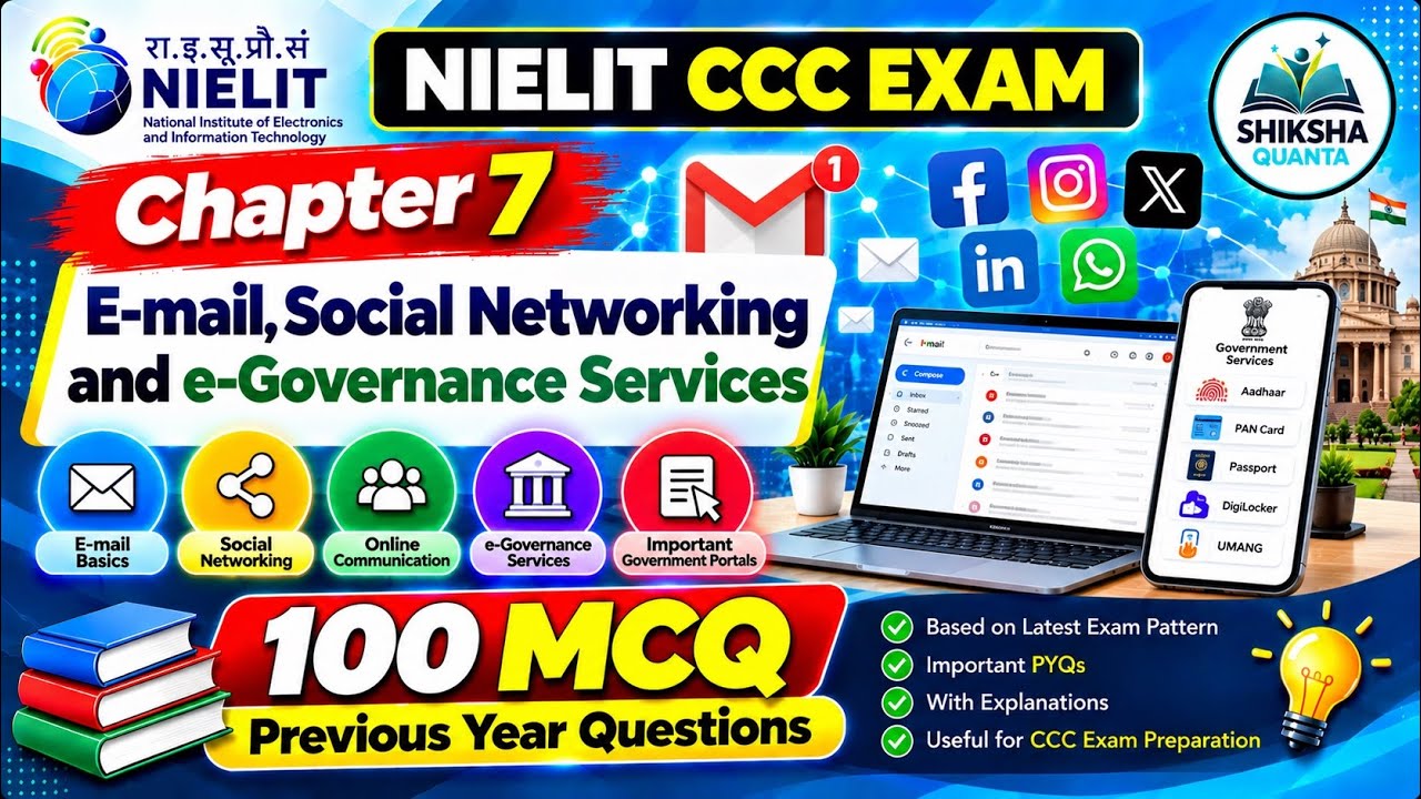 CCC EXAM | CHAPTER 7: EMAIL, SOCIAL NETWORKING AND E-GOVERNANCE SERVICES | 100 MCQs | SIKSHA QUANTA