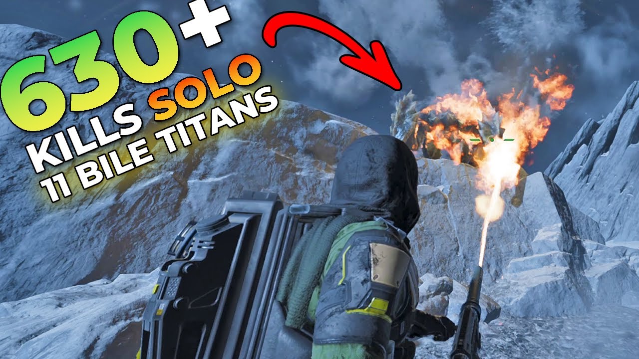Helldivers 2 - Flamethrower Solo Helldiver vs 11 Bile Titans (Helldiver Difficulty, All Objectives)