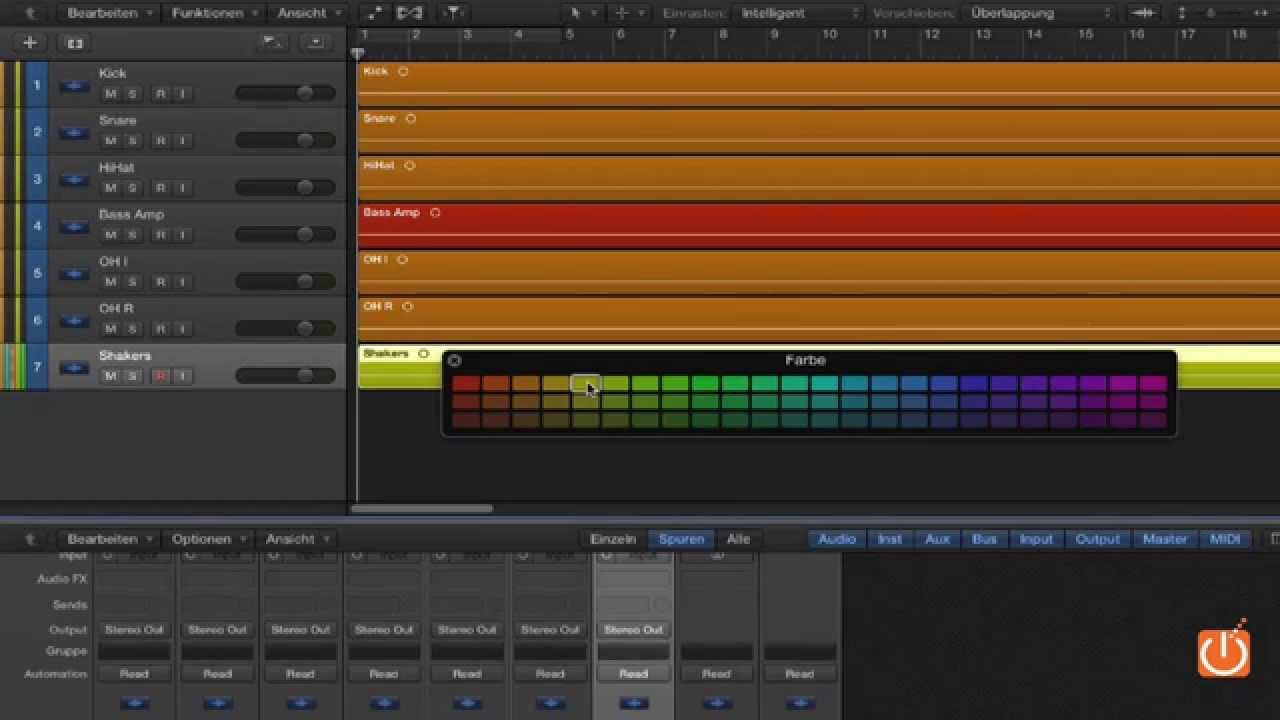 Logic Pro X: Spuren und Regionen Färben in Logic Pro X
