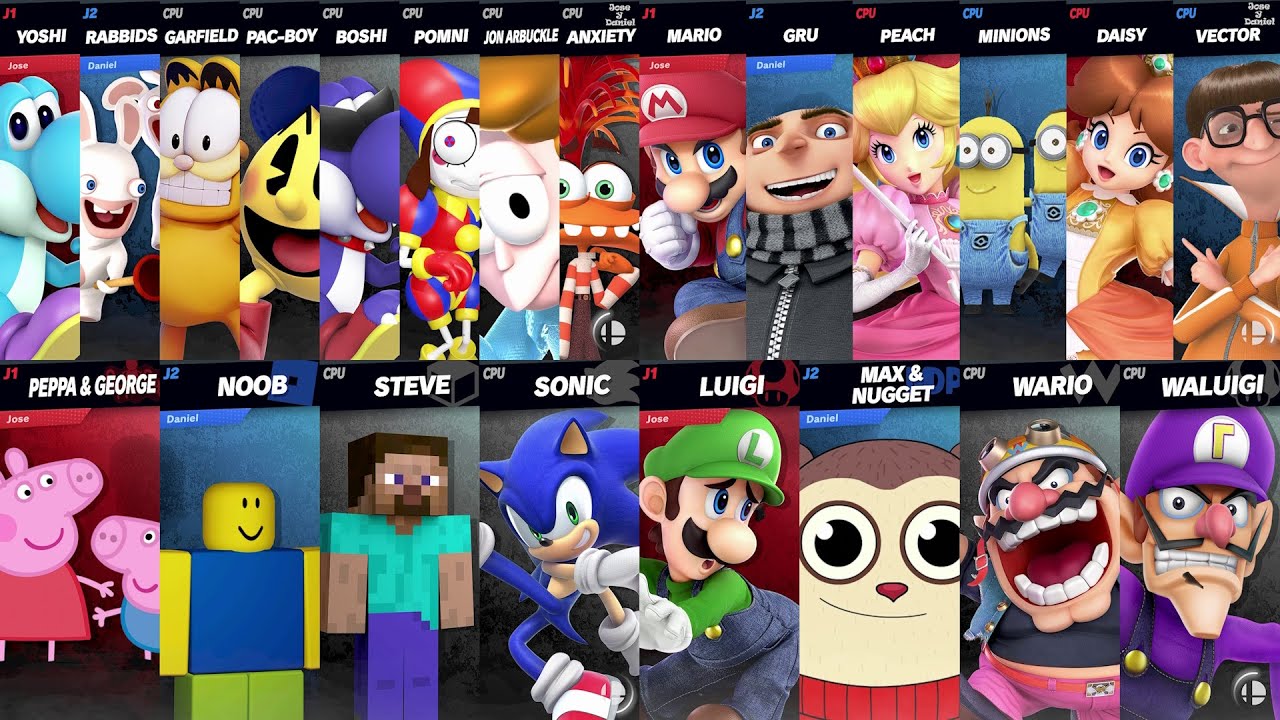 Sonic vs Mario vs Peppa vs Steve vs Noob vs Luigi vs Roblox vs Minecraft | Super Smash Bros Ultimate