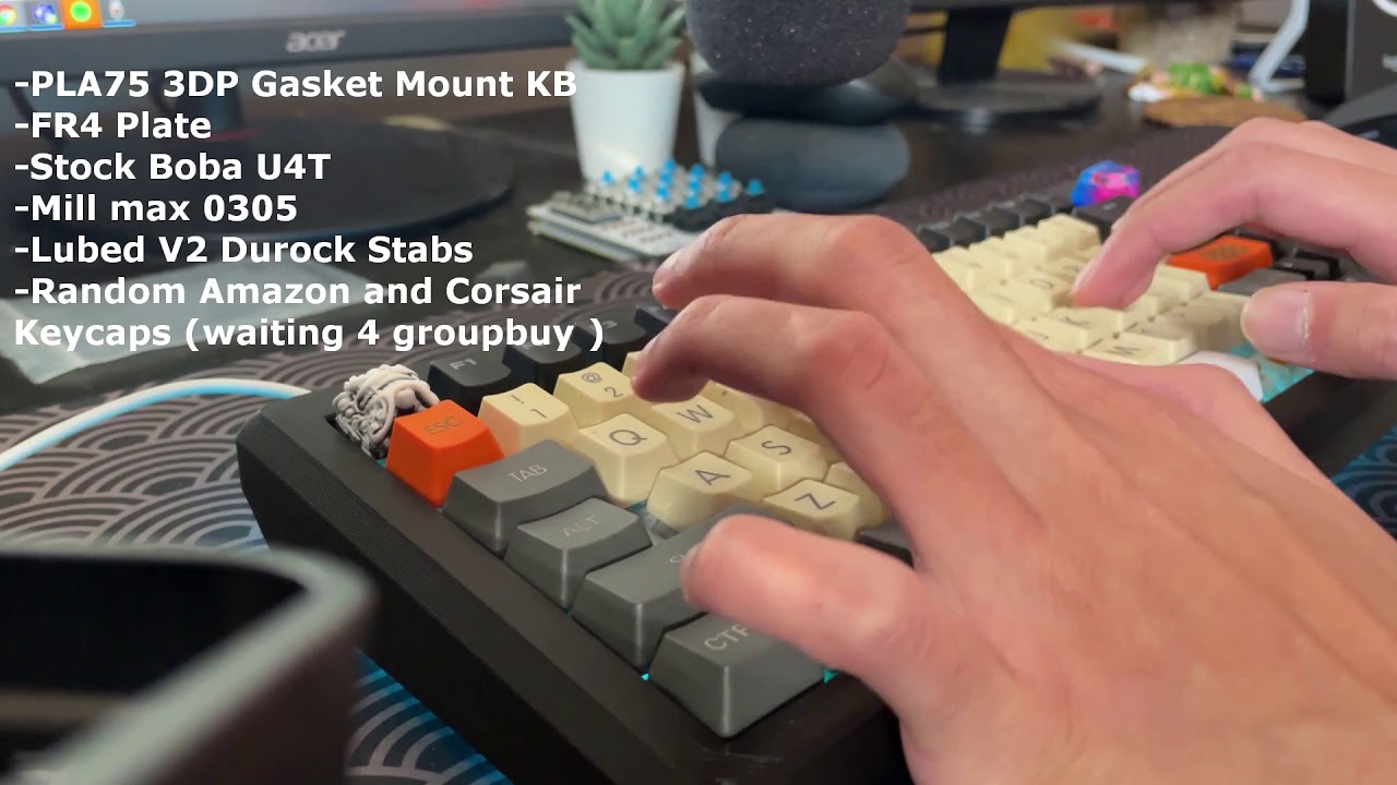 PLA75 With Stock Boba U4T Sound Test - In stock, gasket mount, FR4 plate keyboard under $200 USD