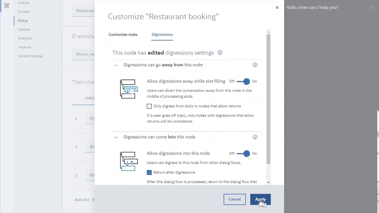 IBM Watson Assistant ~ Temporarily digressing away from dialog