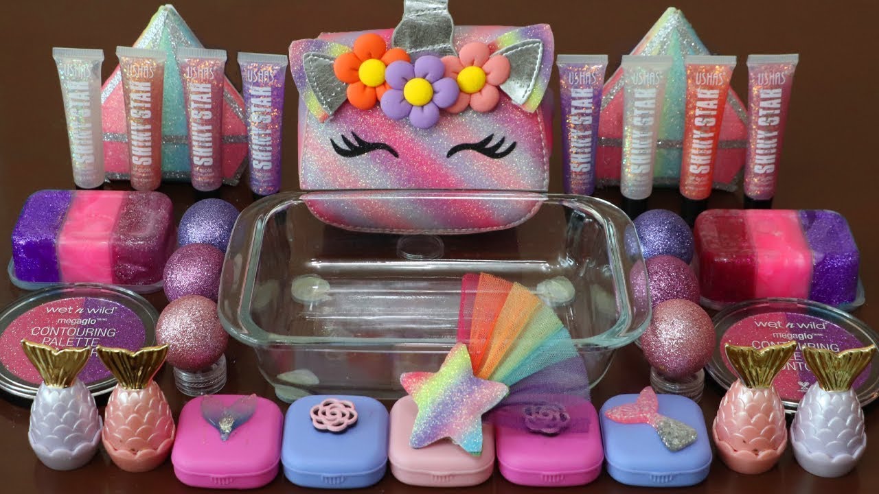Mixing”Unicorn” Eyeshadow and Makeup,parts,glitter Into Slime!Satisfying Slime Video!★ASMR★
