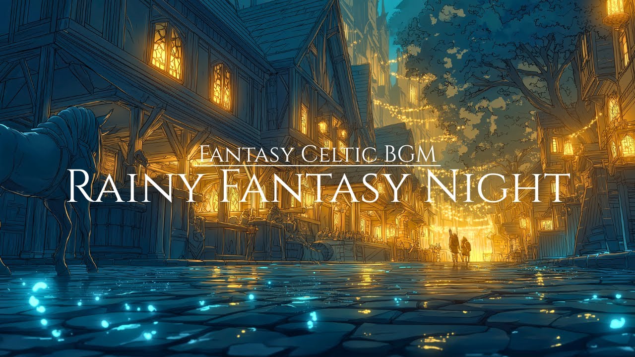 Calm Celtic BGM for Focus & Relax | Rainy Night in a Fantasy City
