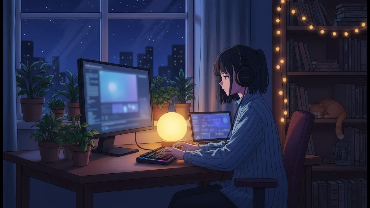 Moonlight Workspace 🌙 | Bedside Glow  ✨| Cozy Lofi Beats to Study / Code / Relax