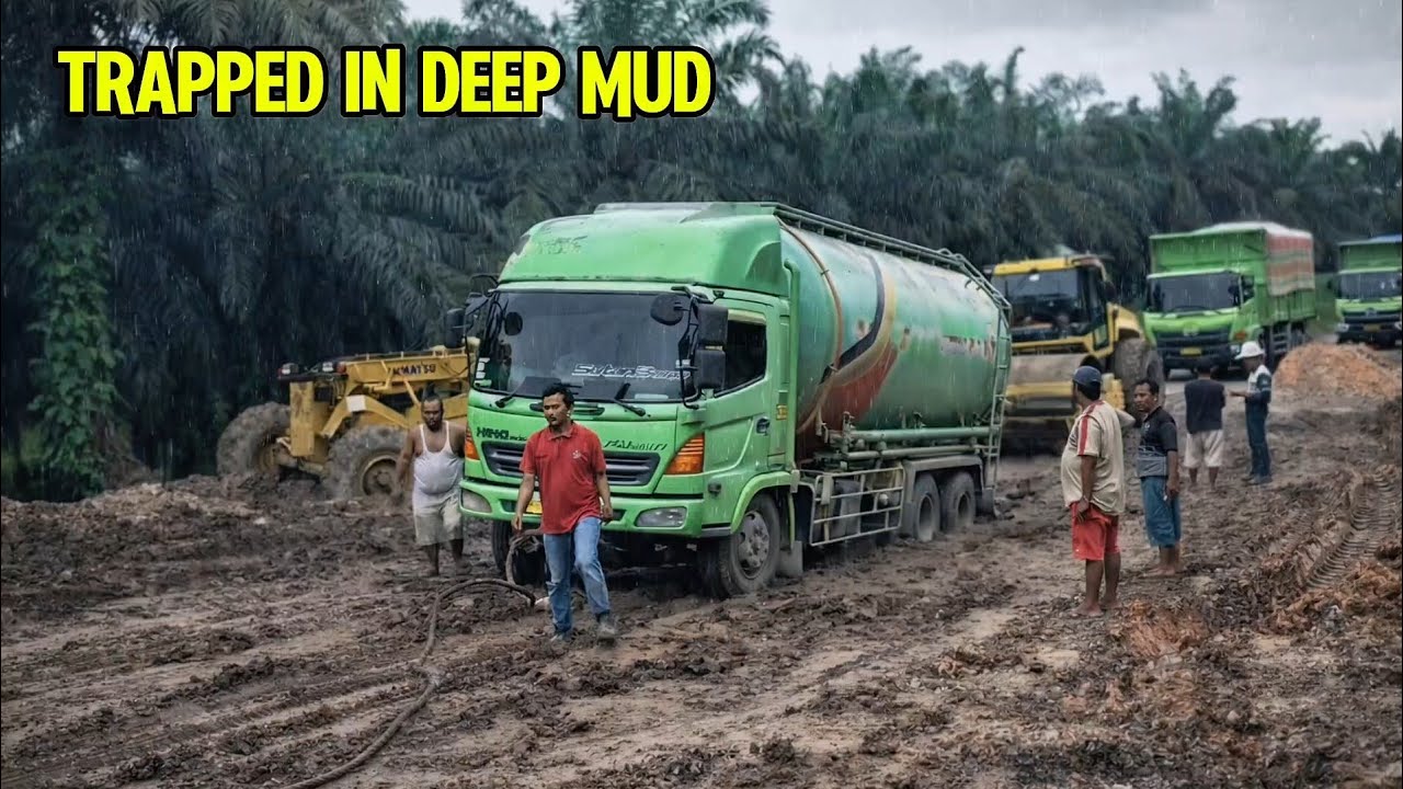 Heavy Truck Stuck in Deep Mud Road | Extreme Recovery in the Rain