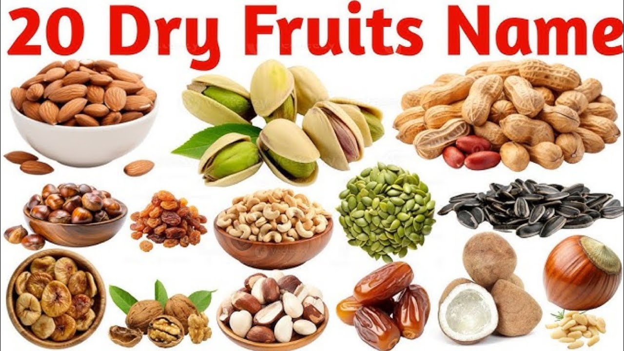 20 सूखे मेवों के नाम सीखें | Learn 20 Dry Fruits Name in English for Kids | Dry Fruits for Children