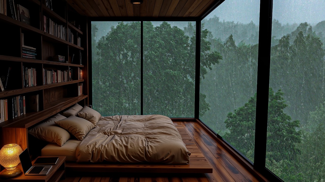 Relaxing Music & Heavy Rain Sounds in The Forest - Beautiful Piano Music for Sleep and Meditation