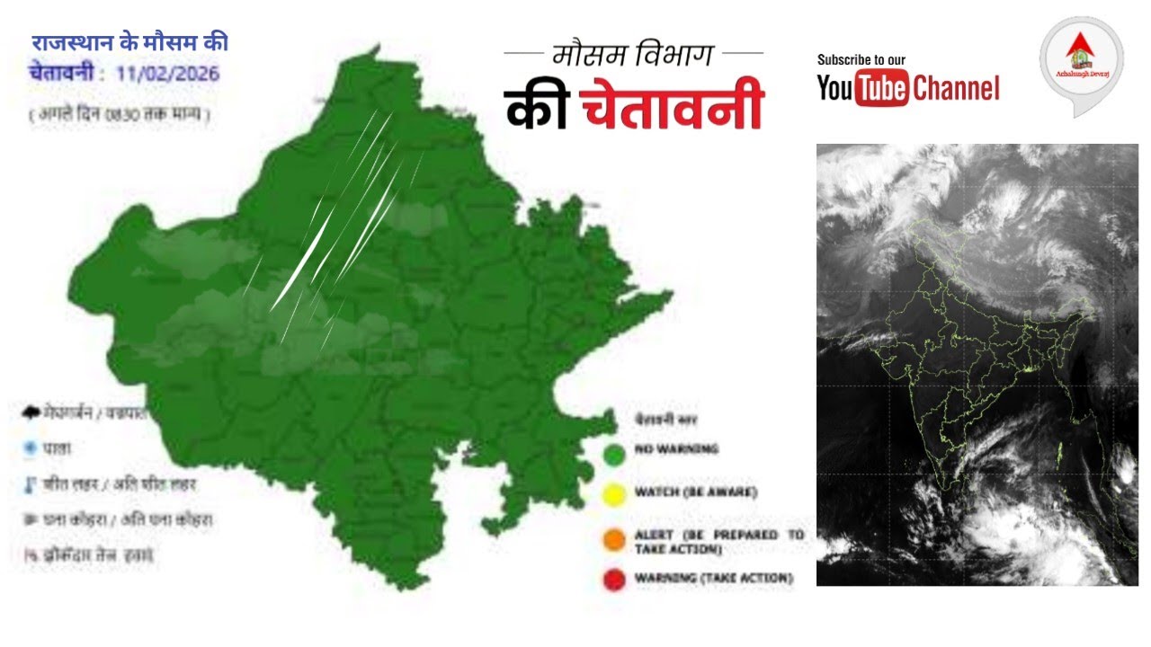 राजस्थान मौसम चेतावनी : 11 फरवरी 2026, राज्य में फिर बदला मौसम । आगामी दिनों में बारिश की संभावना ।