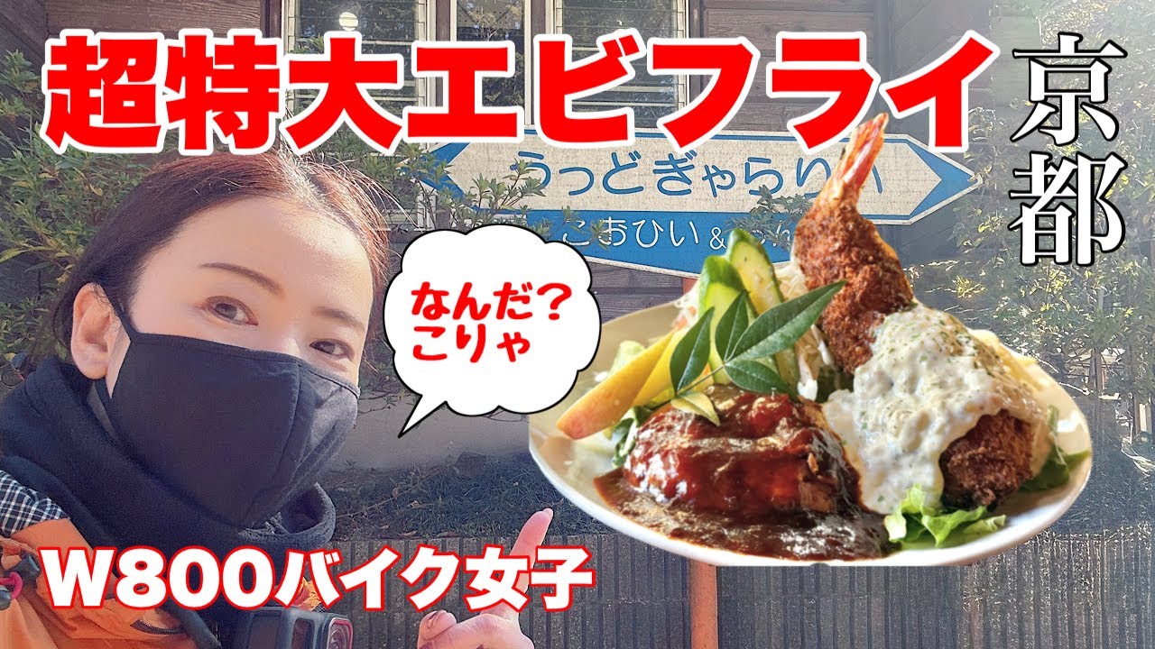 京都大原にあるカフェの巨大エビフライが気になりすぎた【W800&GPZ900R】バイク女子モトブログ/ウッドギャラリー/守山第1なぎさ公園