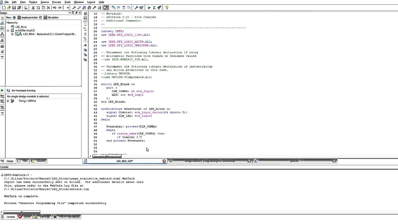 VHDL with Xilinx - LED Blink Tutorial
