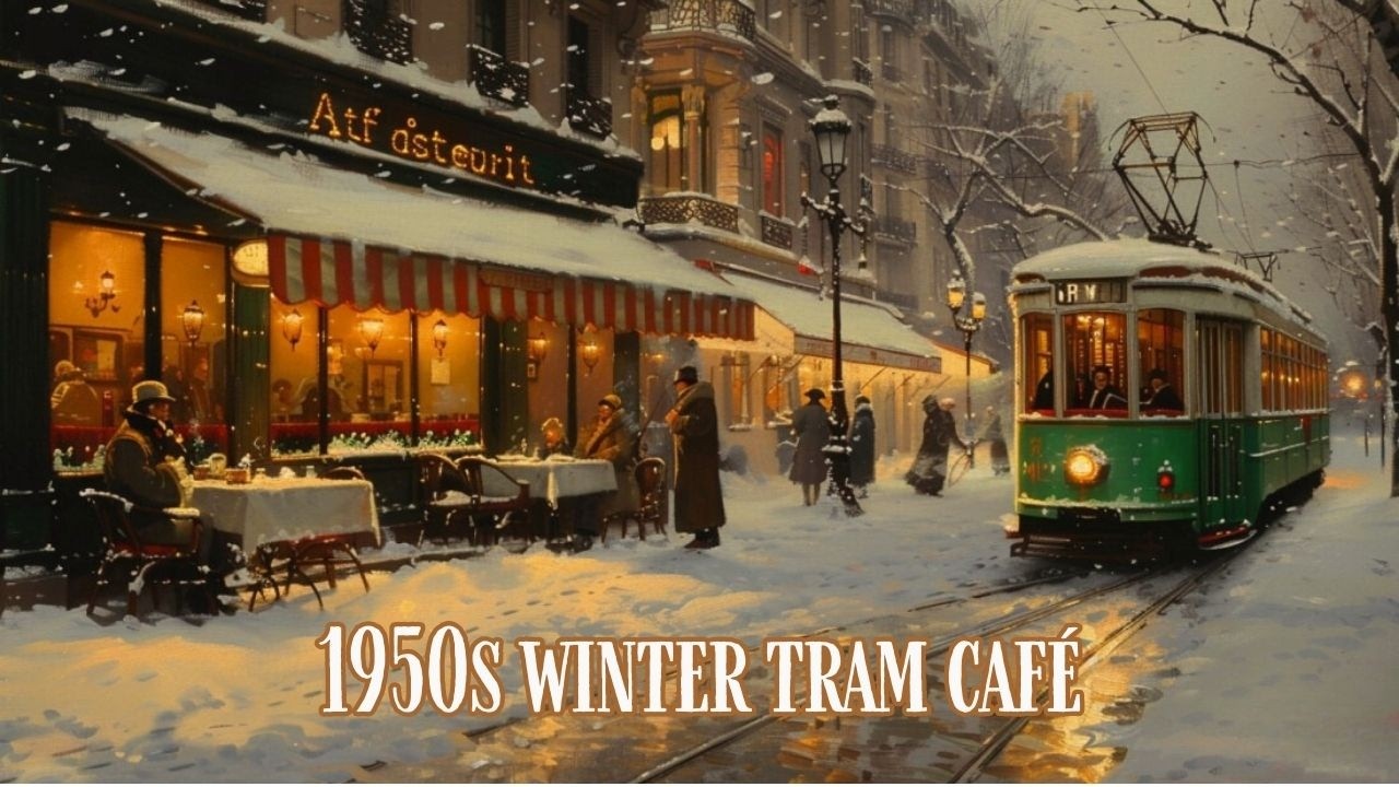 Trip to 1950s Winter Riverside Café | Vintage Songs