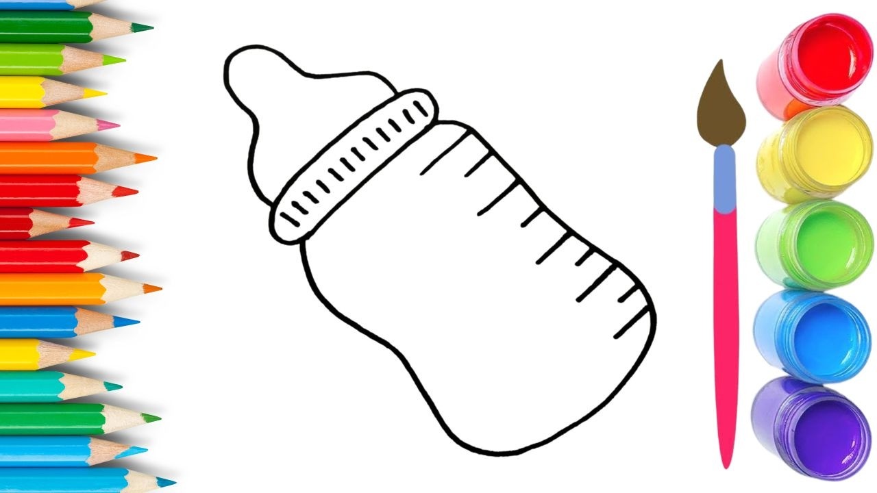 How To Draw cute Baby Bottle Drawing, Painting & Coloring For Kids and Toddlers_🌈🎨