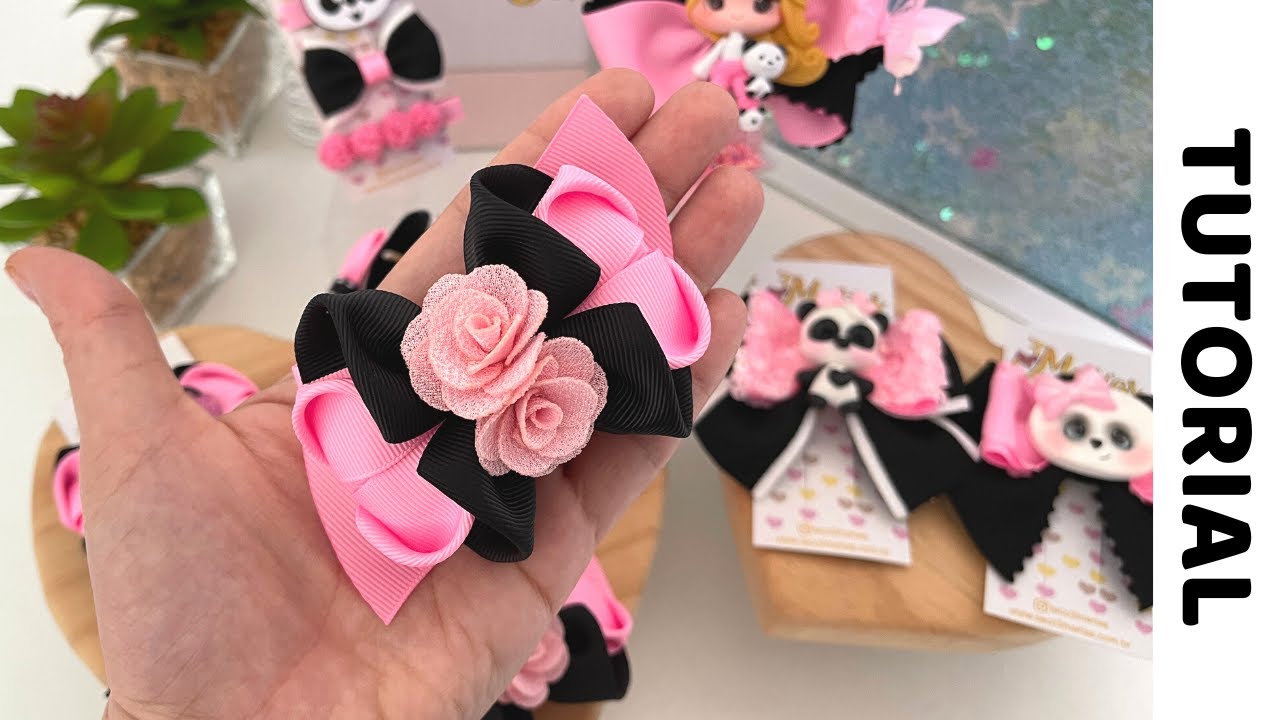 Laço de gorgorão para iniciantes - Fita n 9 (38mm) PAP - DIY - Ribbon bow hair