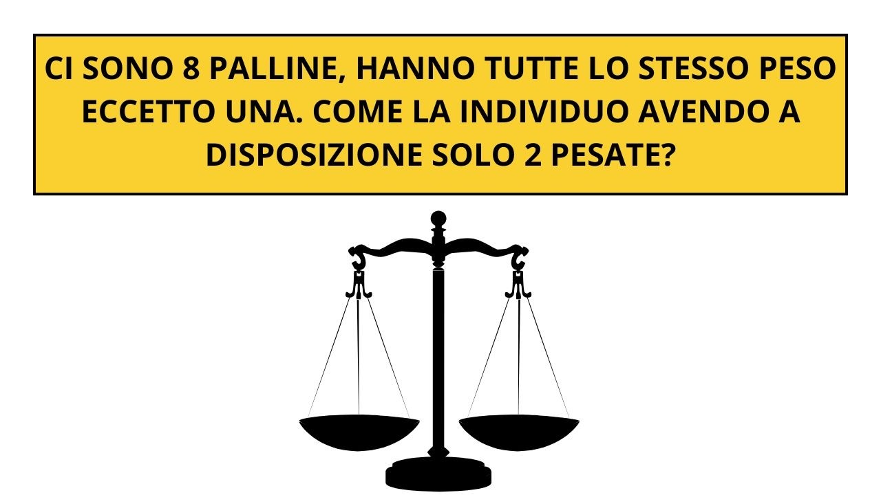 Ragiona: 8 palline, 1 più pesante delle altre, come fai ad individuarla usando 2 volte la bilancia?