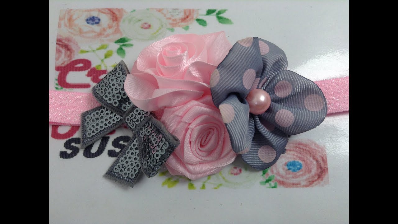 Bandita rosa/gris para  bebe VIDEO No.741 Creaciones Rosa Isela
