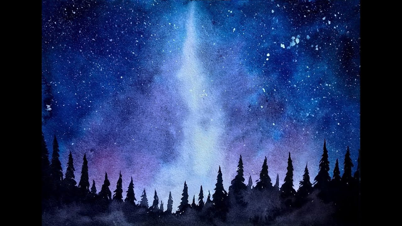 Simple Watercolor Galaxy Forest Painting Tutorial - Paint with David