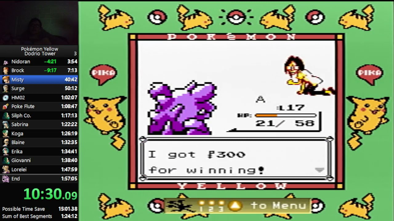 Pokemon Yellow - Прохождение Башни Додрио за 48:36 [Misc WR]
