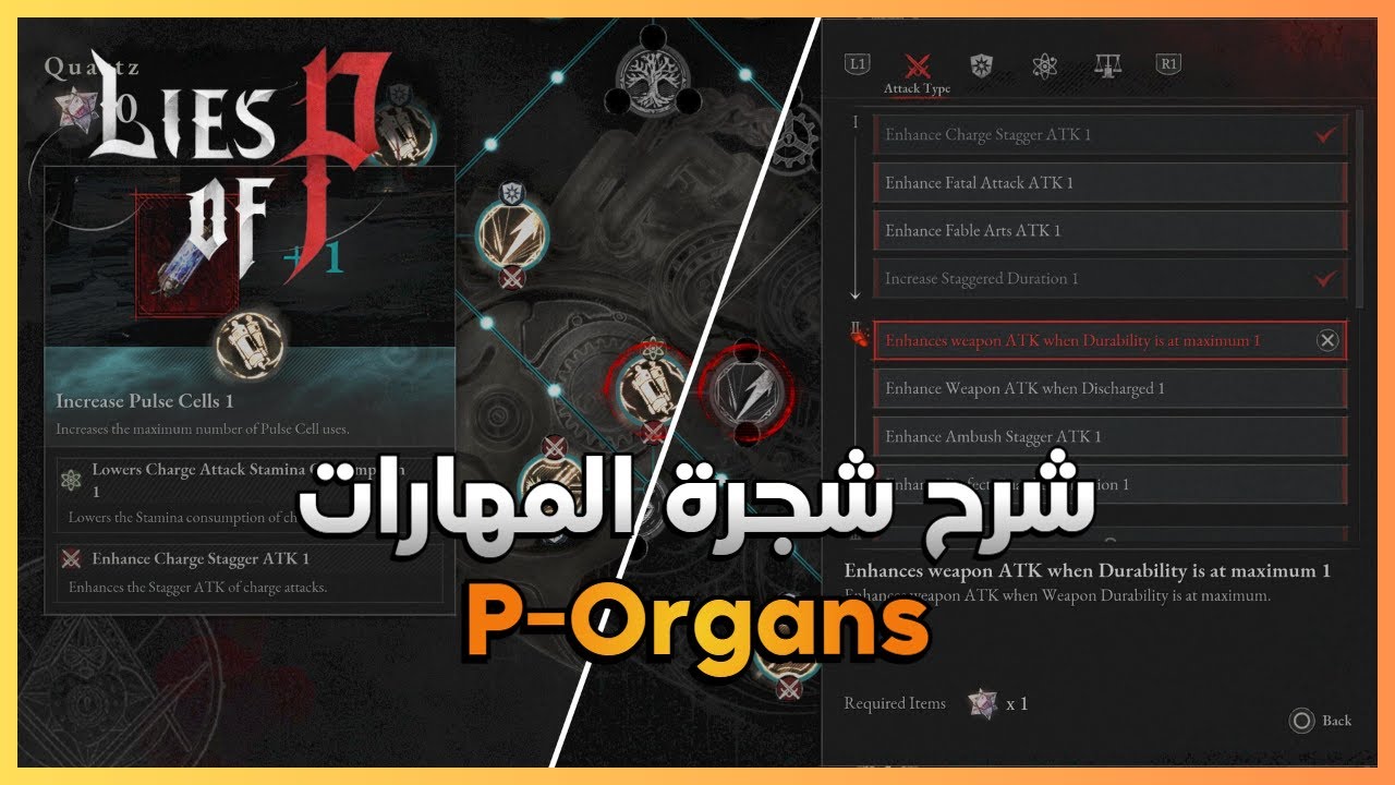 Lies of P شرح شجرة المهارات و القدرات بالتفصيل | P-Organs Skill Tree