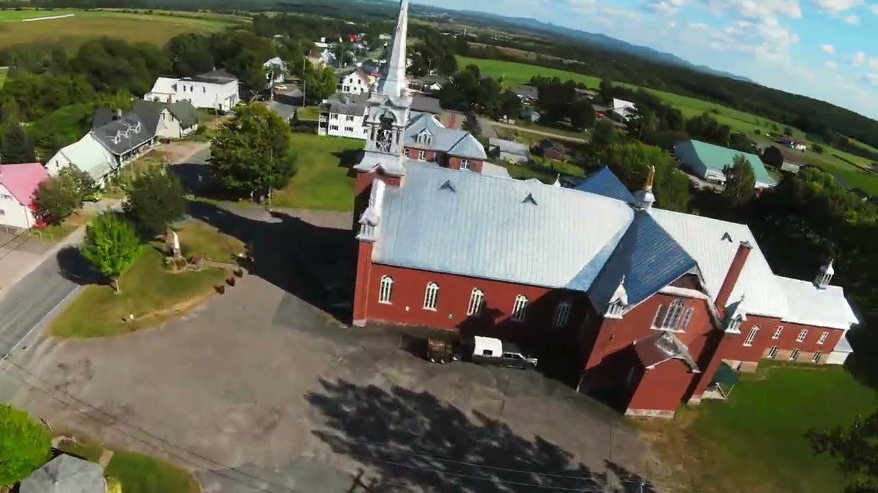 Drone flying in Quebec countryside, Saint-Georges Canada